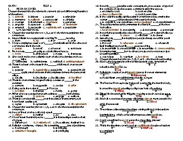 Đề kiểm tra Unit 14 môn Tiếng Anh Lớp 11 - Đề 1 (Kèm đáp án)